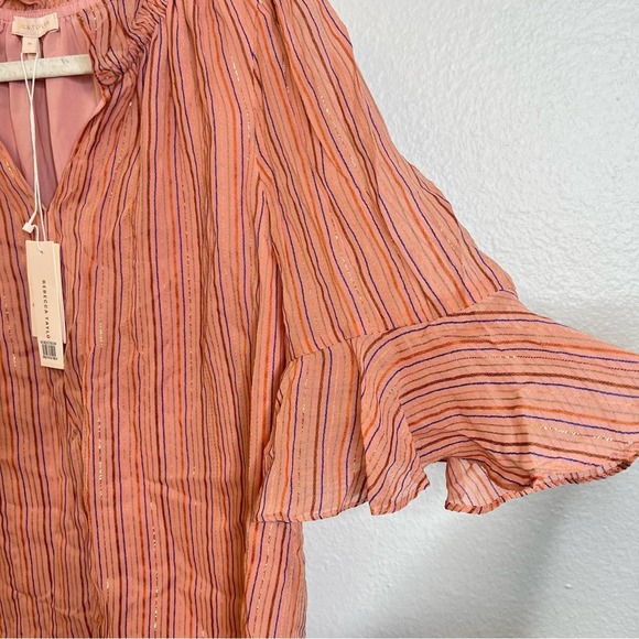 Rebecca Taylor Multi Lurex Stripe Pink Chiffon Blouse - Picture 6 of 11